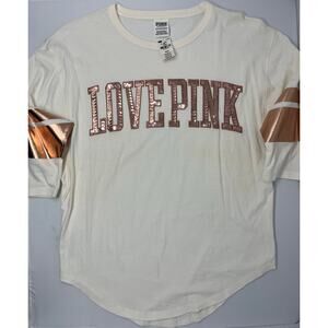 Victoria's Secret Copper Rose LOVE PINK Sequined letters Size XS NWT 3/4 sleeve